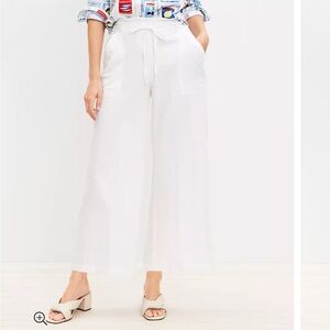 LOFT Cotton-Linen White Wide-Leg Crop Pants Size Medium Petite NWT